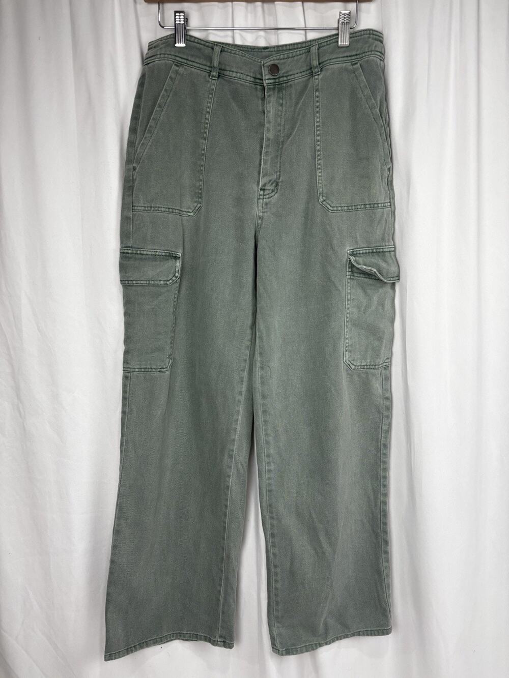 Double Zero Womenβs Green Utility Cargo Pants Size M Cotton High Rise 30x30